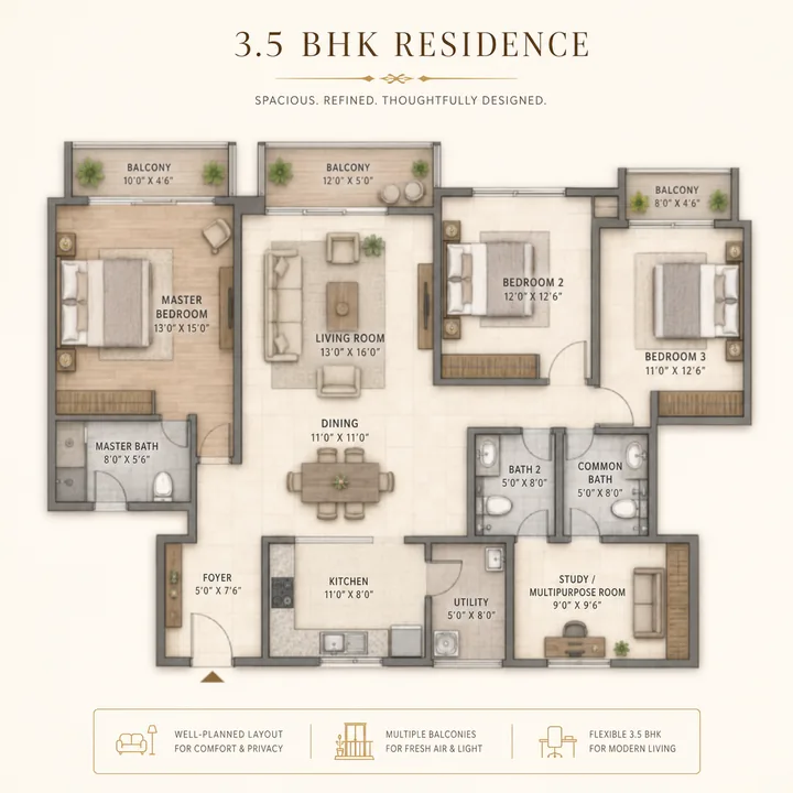 Lodha Hoskote 3.5 BHK floor plan layout