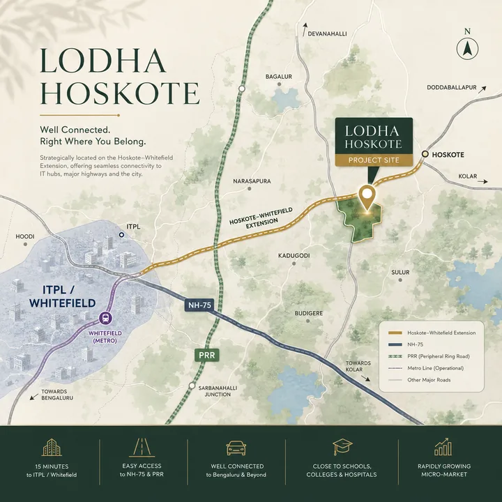 Lodha Hoskote location map showing nearby landmarks Lodha Hoskote location map showing nearby landmarks